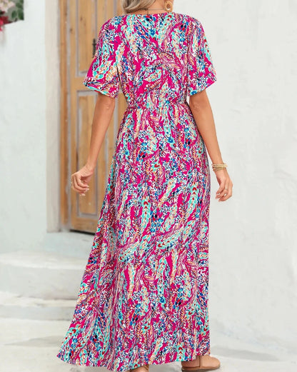 Floral Wrap V-Neck Maxi Dress