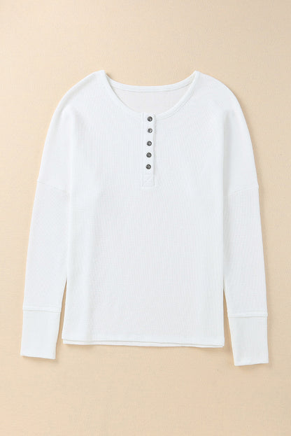 Waffle Henley Long Sleeve Top