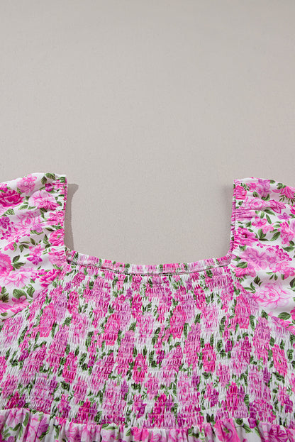 Plus Size Floral Smocked Puff Sleeve Dress