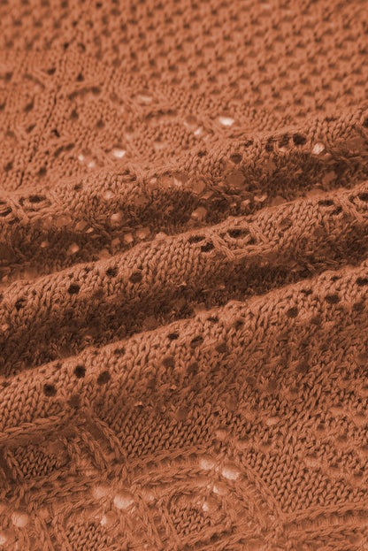 Solid Hollow Knit Open-Front Cardigan