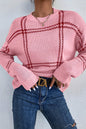 Plaid Drop Shoulder Crewneck Sweater