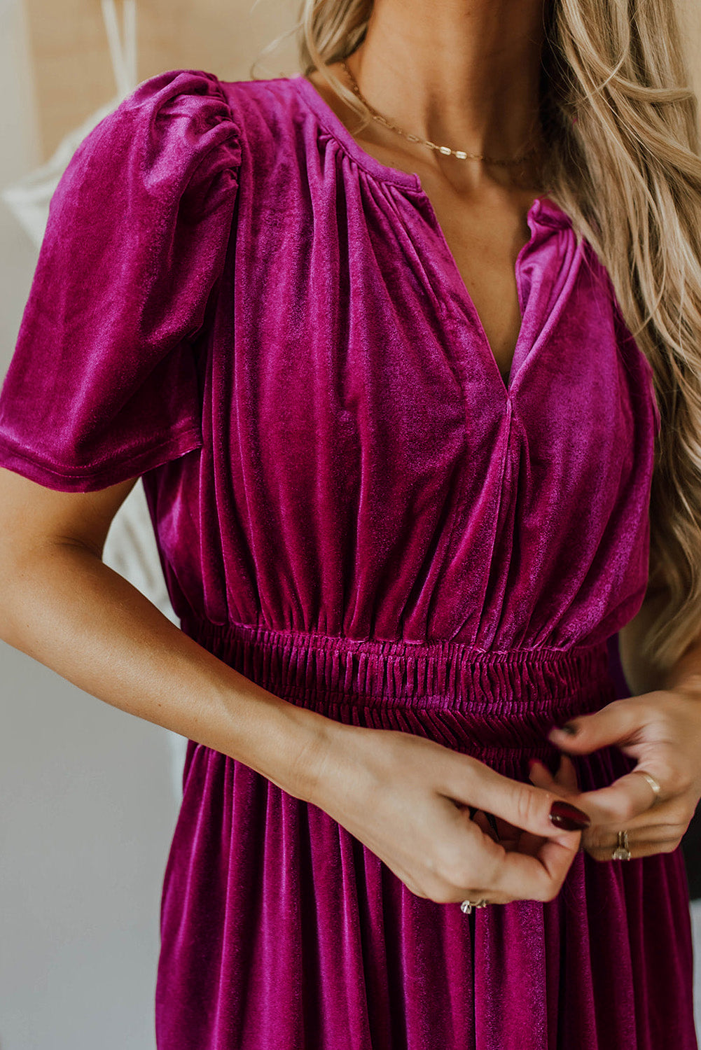 Velvet Shirred Waist Maxi Dress