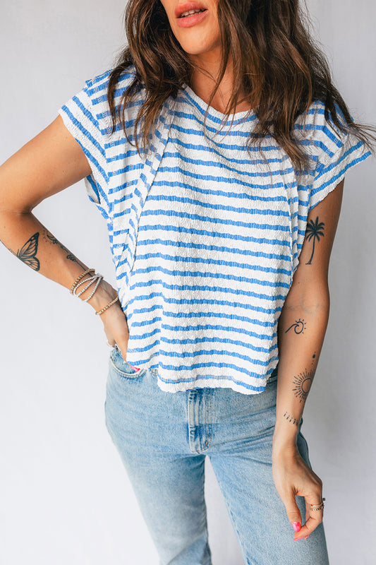 Stripe Textured Patchwork Short Sleeve T-Shirt