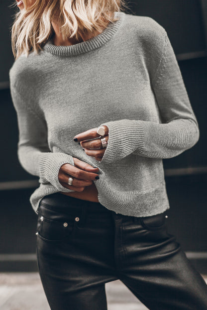 Solid Long Thumbhole Sleeve Sweater