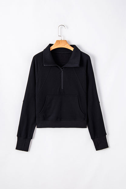 Quarter Zip Kangaroo Pocket Sweatshirt