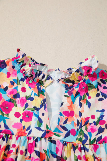 Flower Frilled Collar Puff Sleeve Blouse