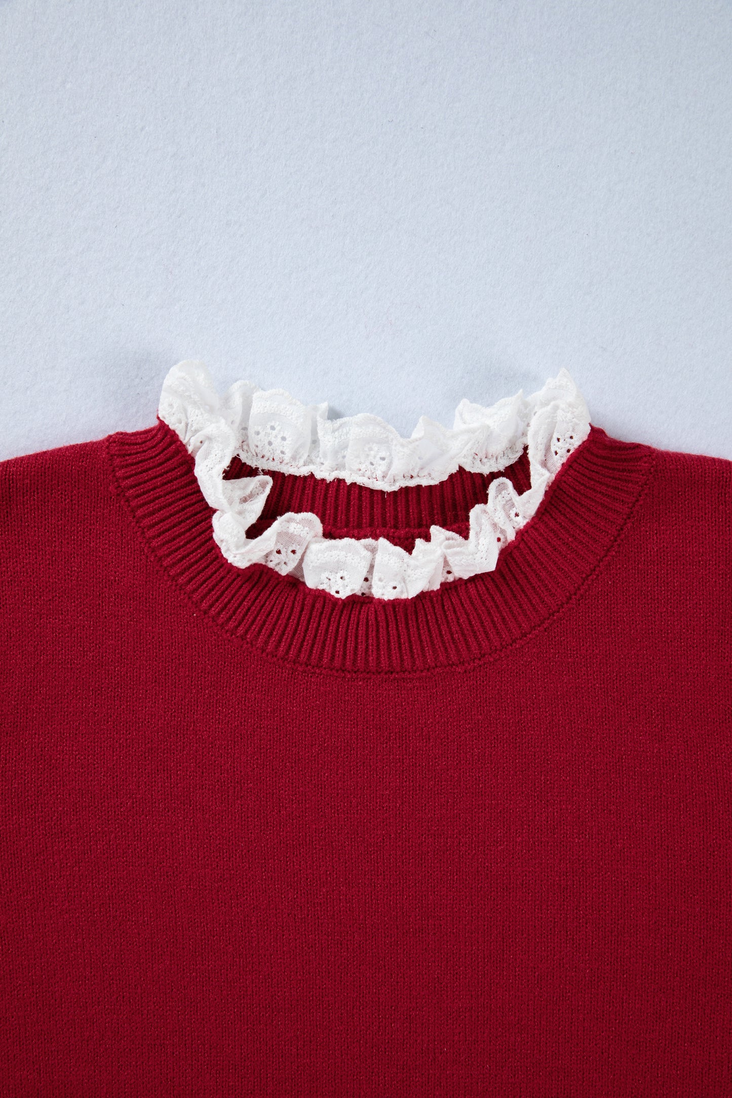 Lace Trim Patchwork Buttoned Cuff Sweater