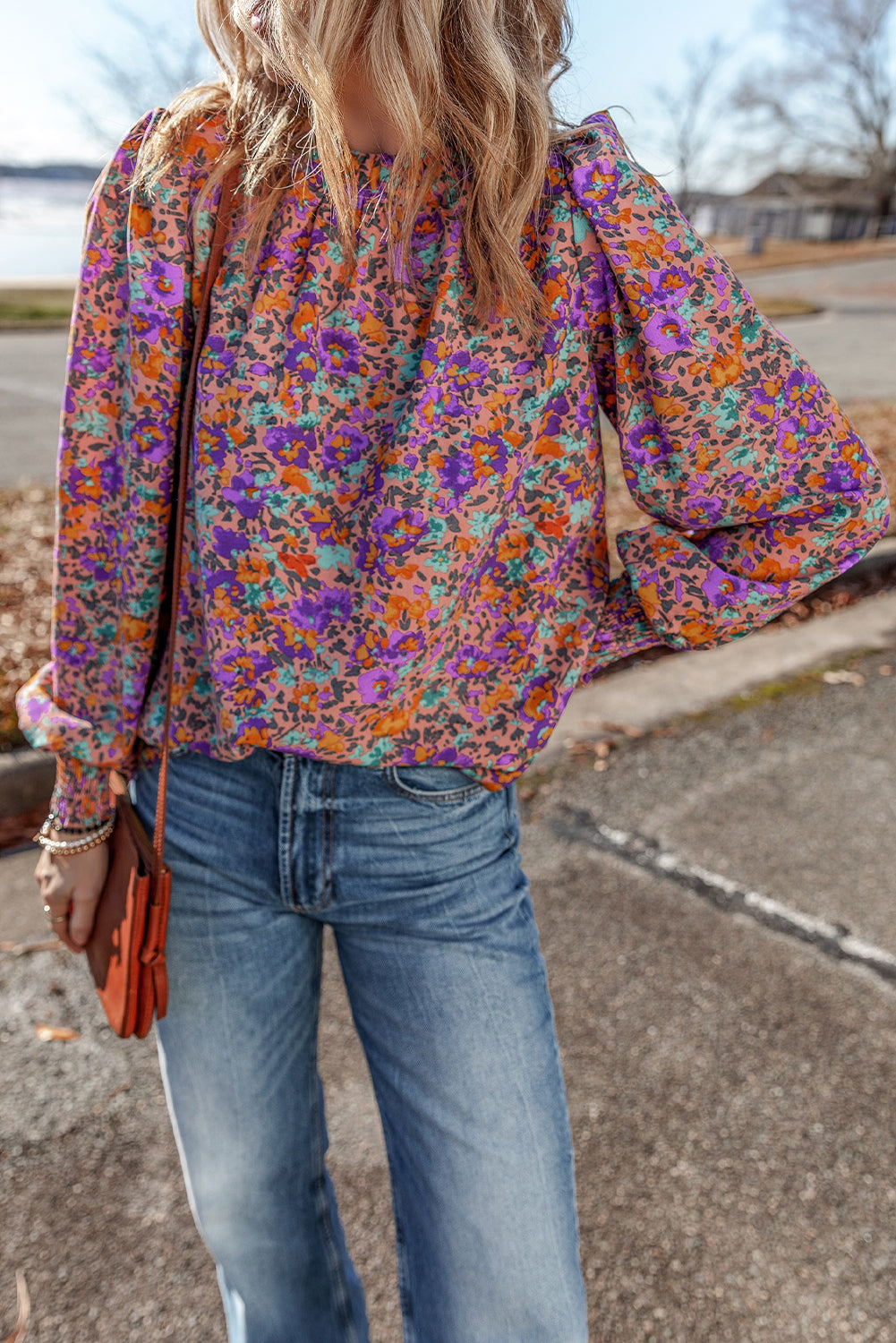 Floral Frilled Round Neck Blouse