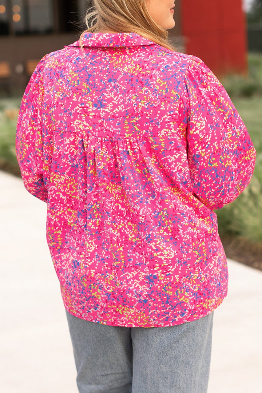 Floral Puff Sleeve V-Neck Blouse Plus Size