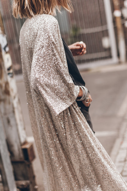 Sequin 3/4 Sleeve Duster Kimono