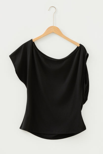 Plus Size Solid Asymmetric Neck Short Sleeve Blouse
