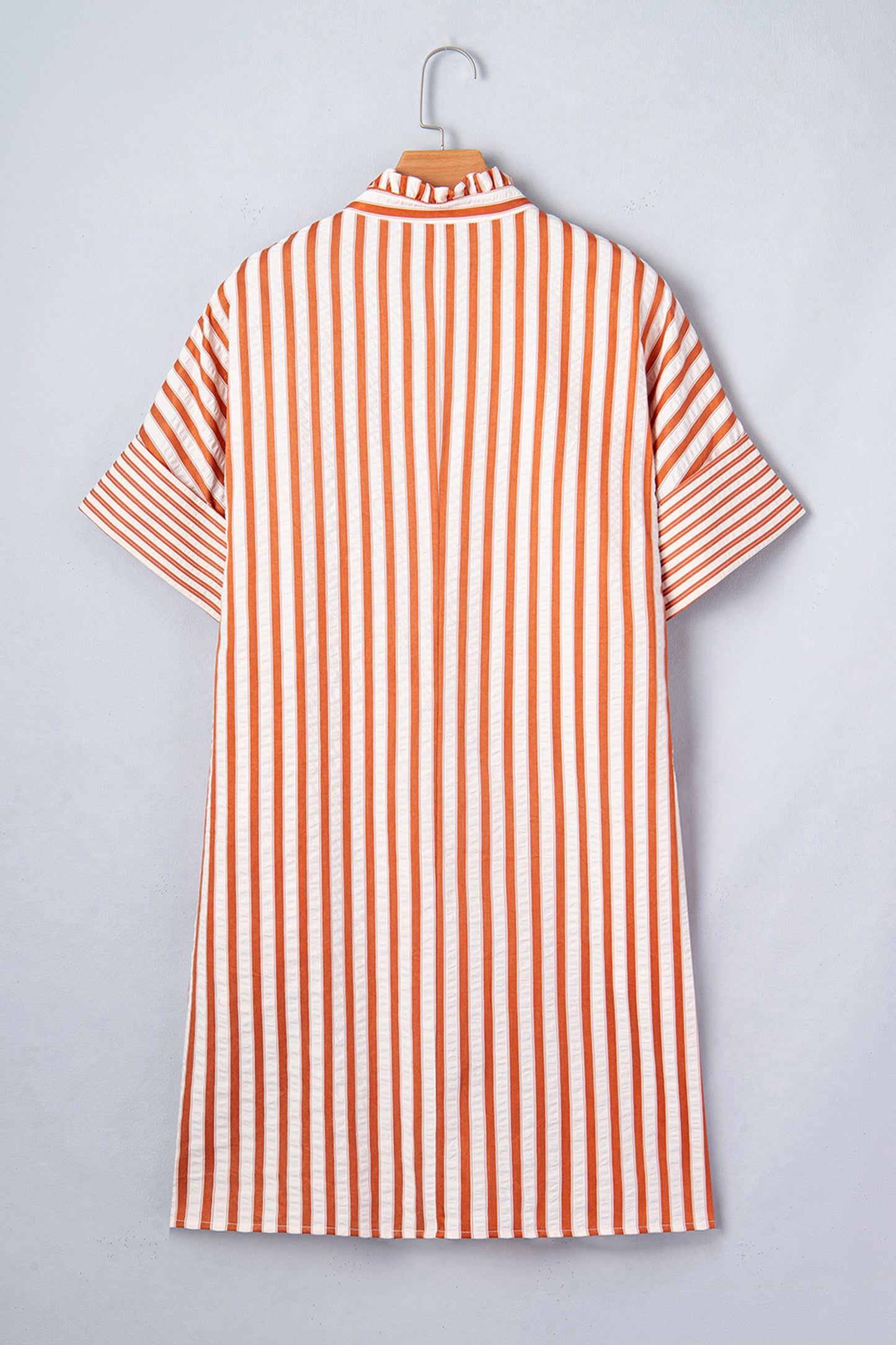 Stripe Pleated Frilled V-Neck Mini Dress