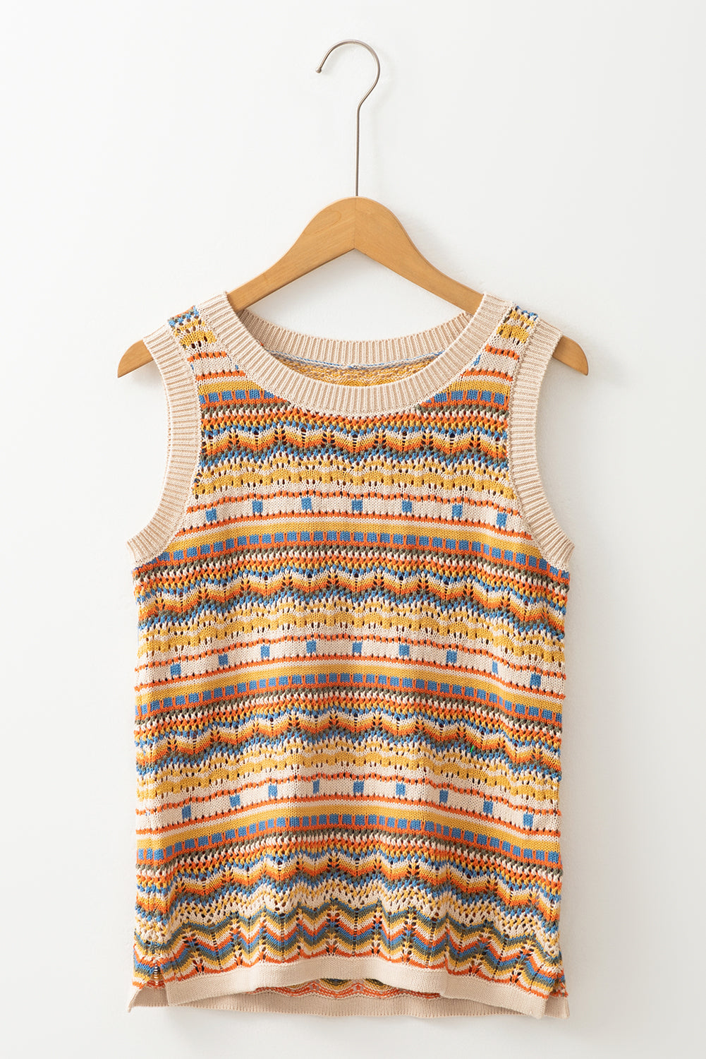 Stripe Crochet Sleeveless Sweater Top