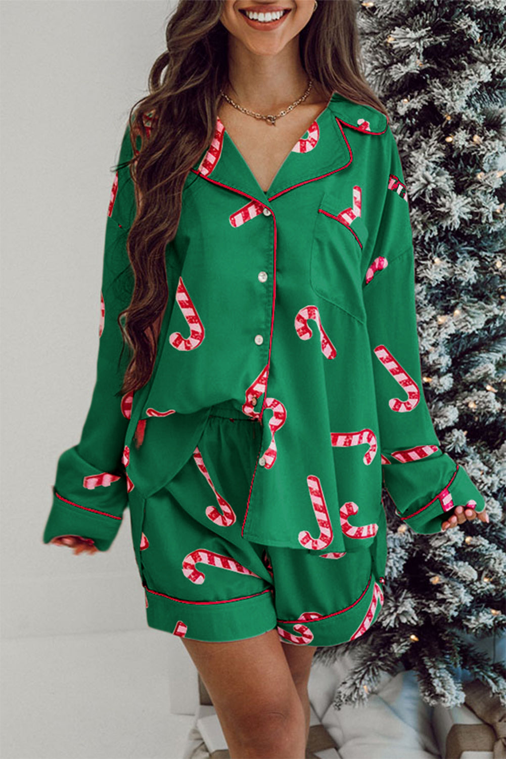 Candy Cane Shirt and Shorts Pajama Set