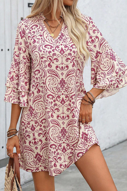 Paisley 3/4 Bell Sleeve Mini Dress