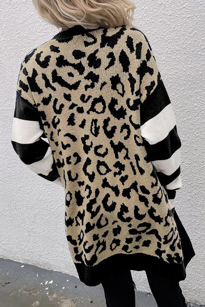 Leopard Stripe Open Front Cardigan