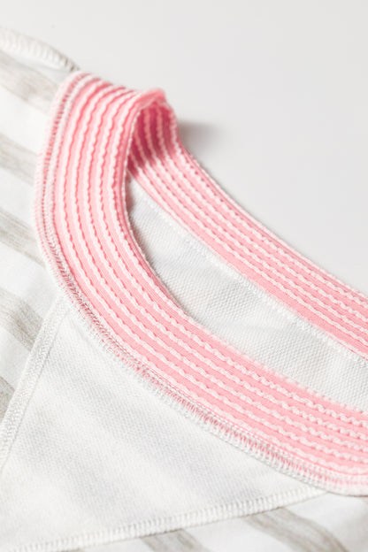 Stripe Corded Knit Patchwork Long Sleeve Top