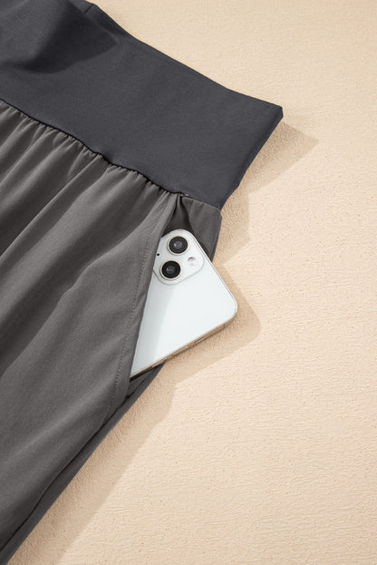 Solid Elastic High Waist Pocketed Cargo Jogger Pants