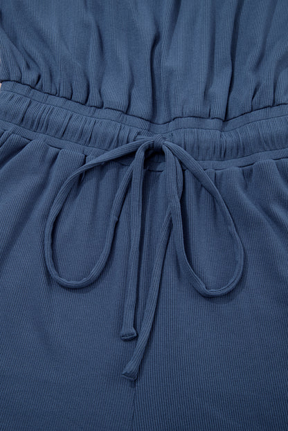 Solid Open Back Cap Sleeve Knit Romper