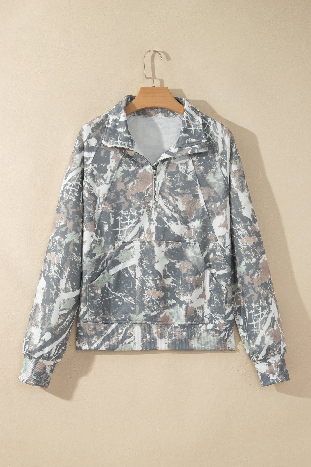 Woodland Camo Quarter-Zip Pocketed Sweatshirt