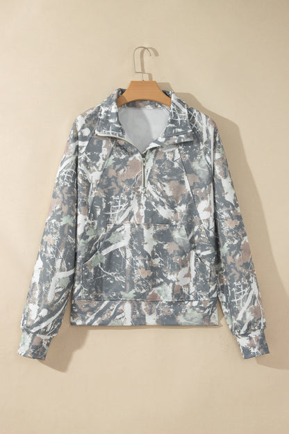Woodland Camo Quarter-Zip Pocketed Sweatshirt