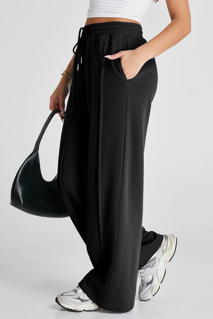 Solid Seam Drawstring Wide Leg Sweatpants