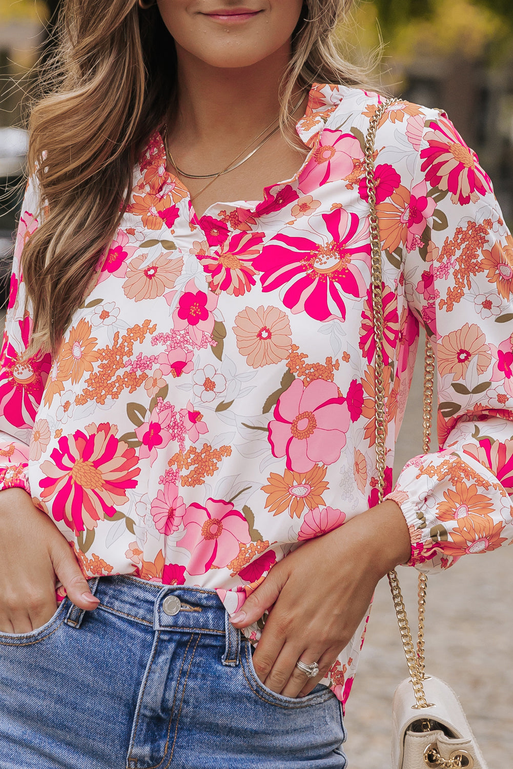 Floral Split V-Neck Blouse