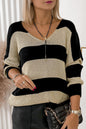 Striped V Neck Loose Sweater