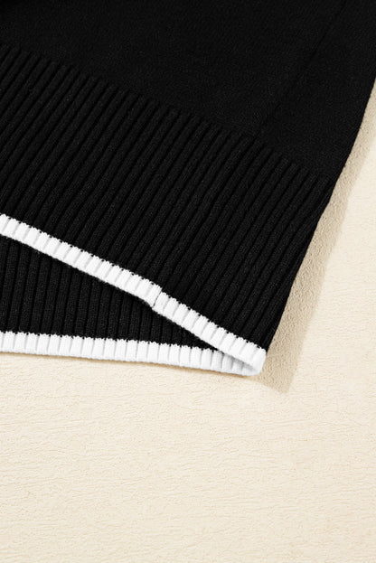 Bow Tie Contrast Trim Cropped Sweater