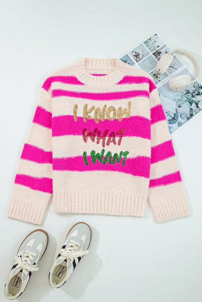 I KNOW WHAT I WANT Sequin Colorblock Stripe Sweater