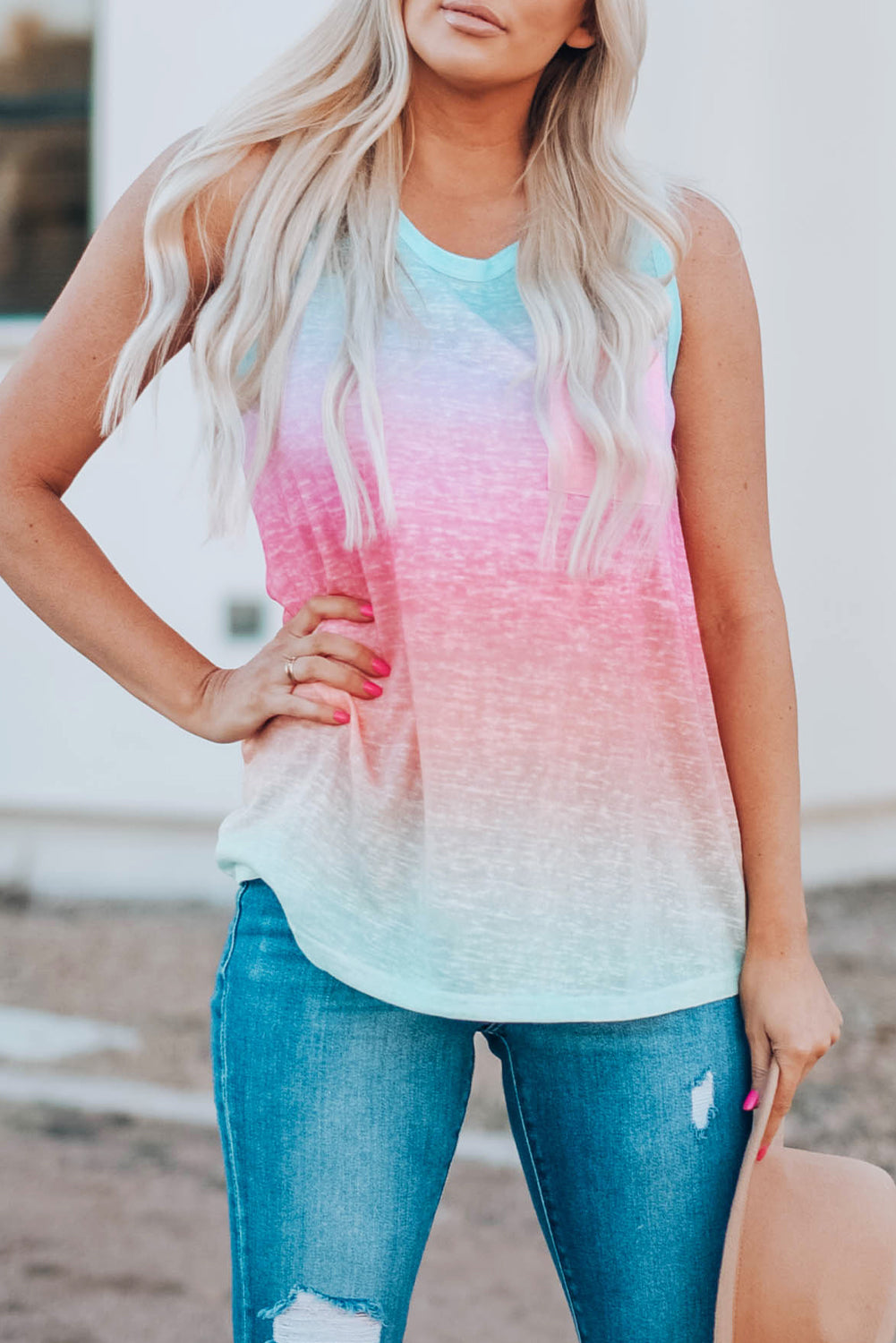 Ombre Round Neck Tank Top