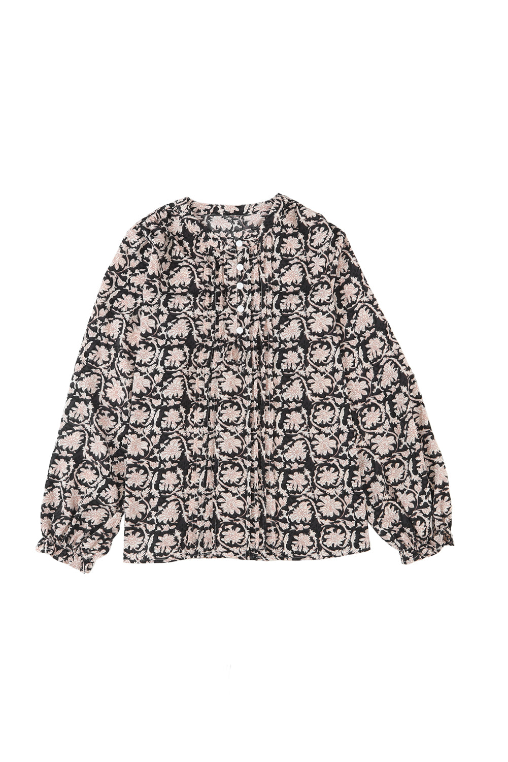 Floral Pleated Puff Sleeve Blouse