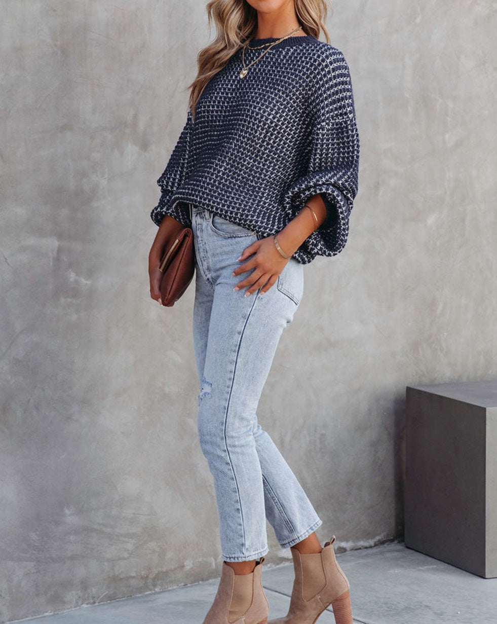 Checker Puff Sleeve Sweater