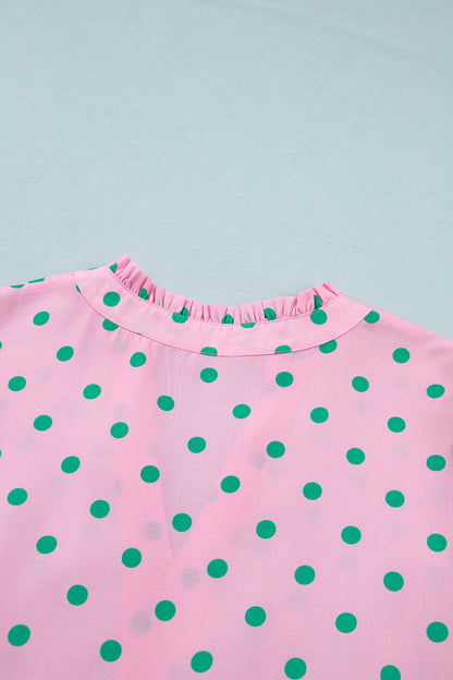 Polka Dot V-Neck Short Sleeve Tiered Mini Dress