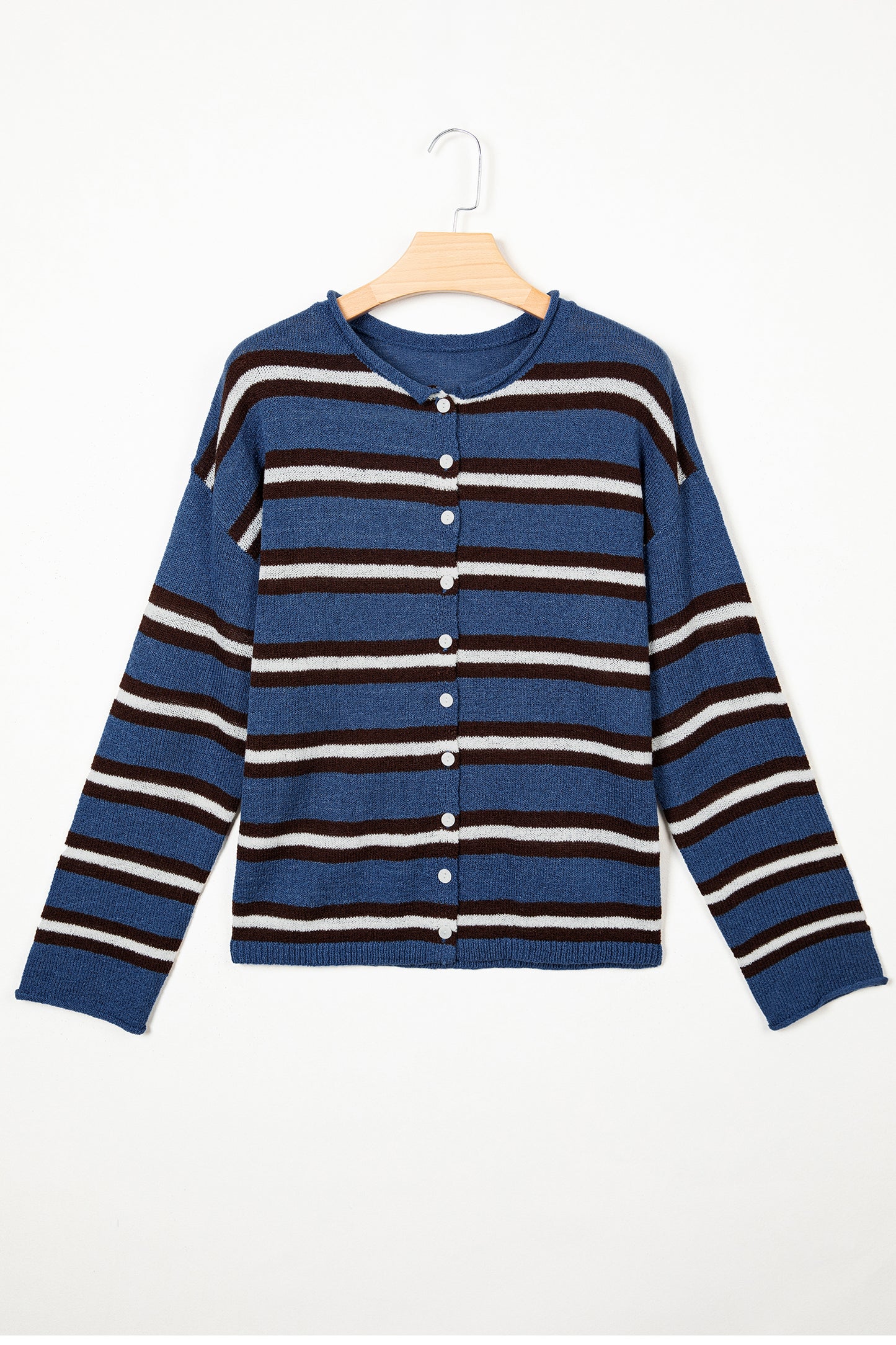 Stripe Drop Shoulder Buttoned Knit Cardigan