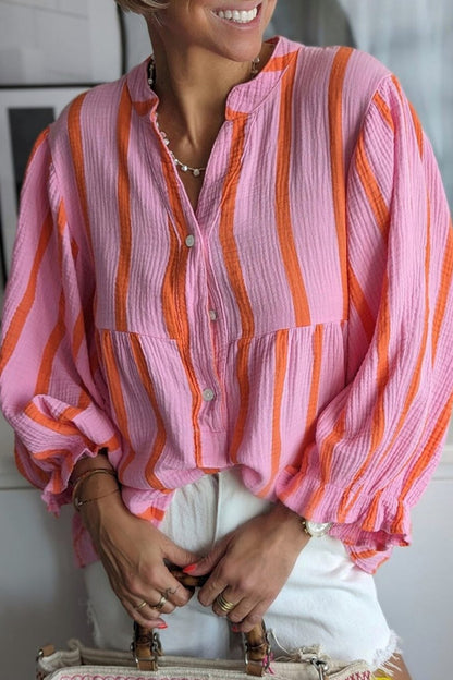 Stripe Ruffle Sleeve Buttoned Shirt