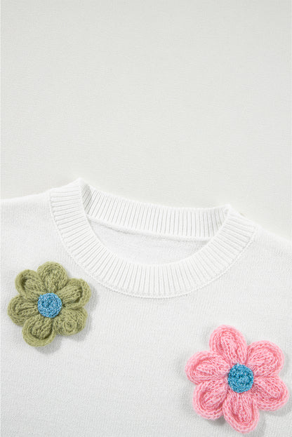 Floral Applique Short Sleeve Sweater