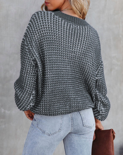 Checker Puff Sleeve Sweater