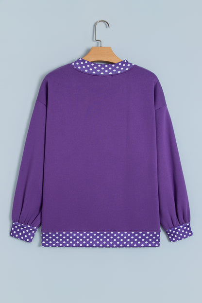 Polka Dot Contrast Trim Mock Neck Sweatshirt