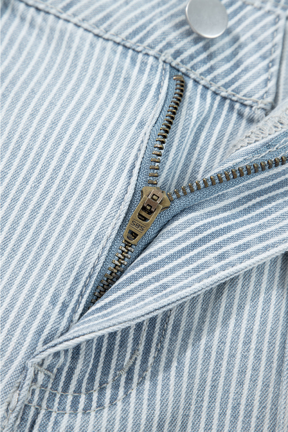 Stripe Denim Button Flap Pocket Cuffed Hem Jeans