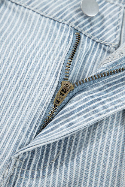 Stripe Denim Button Flap Pocket Cuffed Hem Jeans