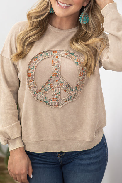 Floral Peace Sign Terry Sweatshirt Plus Size