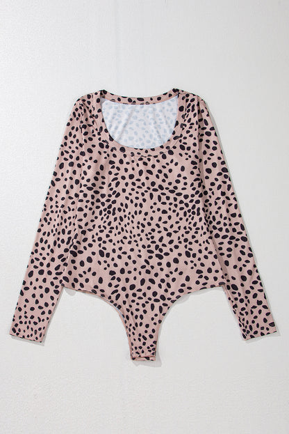 Leopard Scoop Neck Long Sleeve Bodysuit