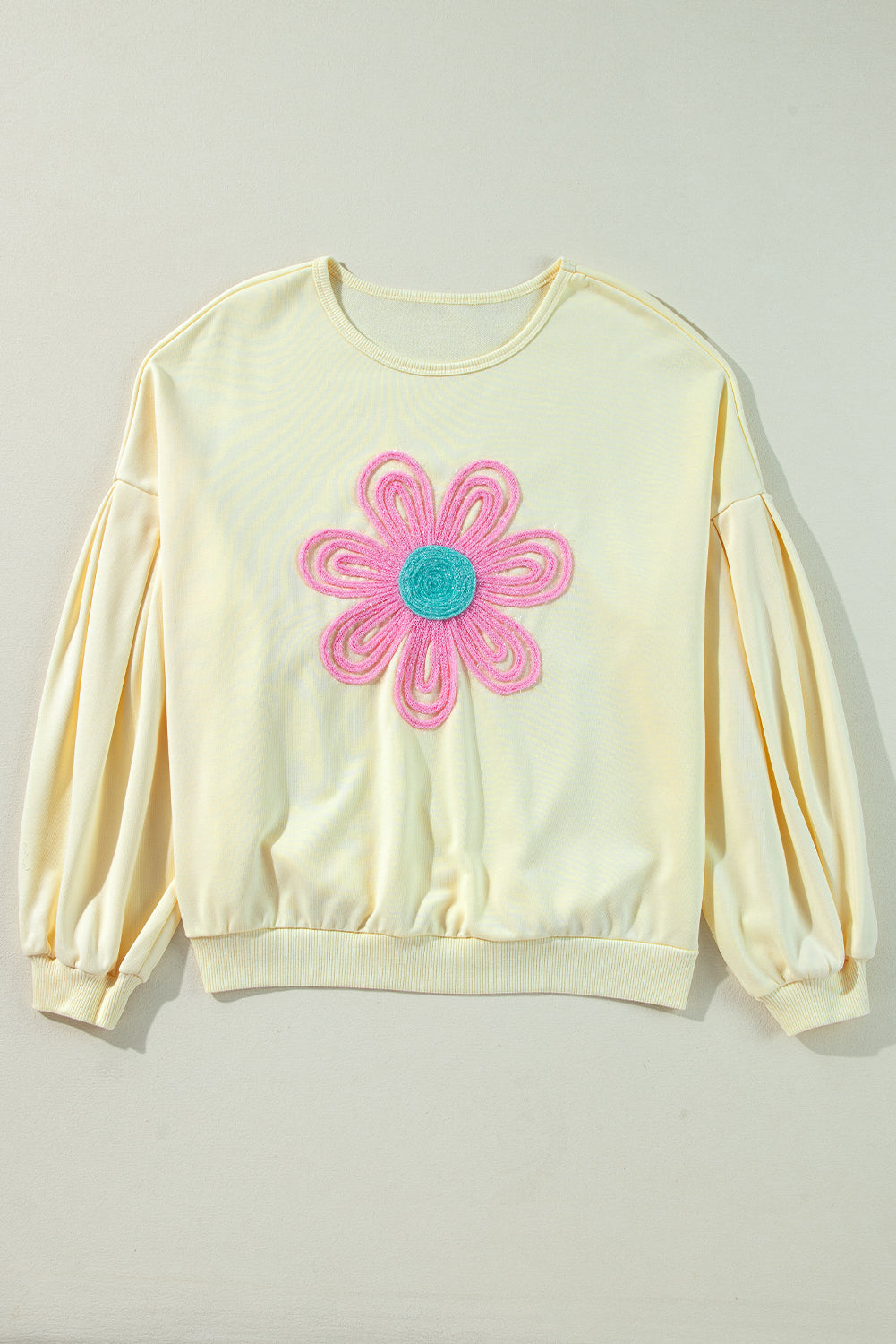 Floral Tinsel Puff Sleeve Sweatshirt