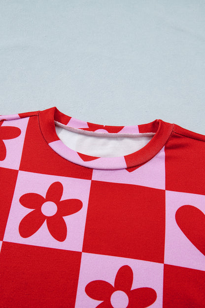 Valentine Heart & Flower Checker Long Sleeve Blouse
