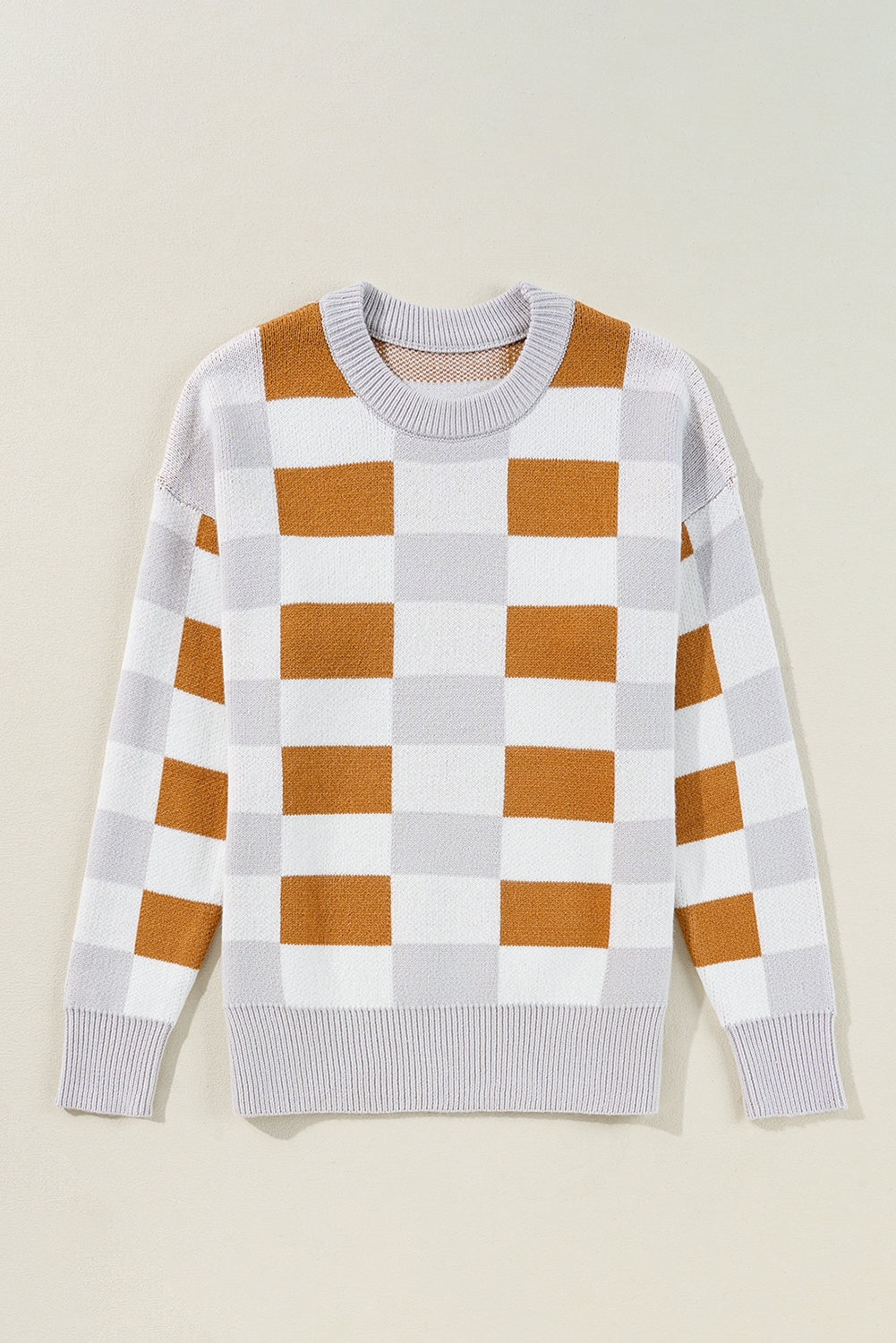 Checker Ribbed Trim Sweater