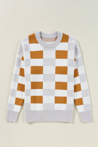 Checker Ribbed Trim Sweater