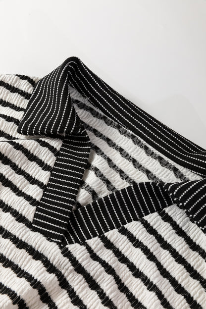 Stripe Collared Top and Drawstring Pants Set