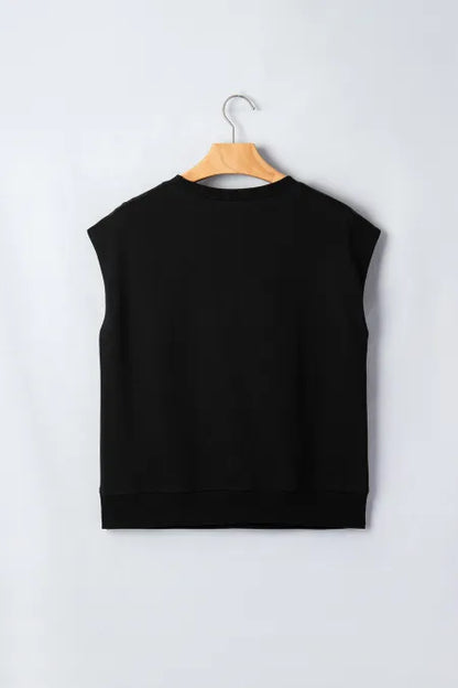 Solid Metal Button Shoulder Short Sleeve Top
