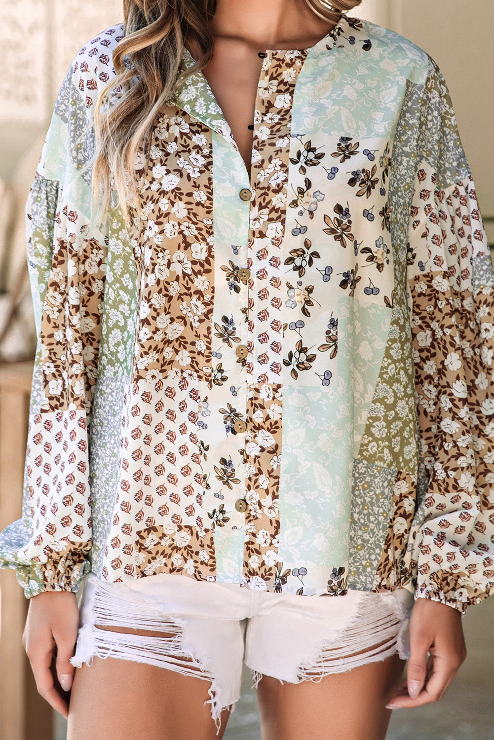 Floral Long Puff Sleeve Shirt